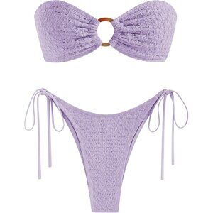 ZAFUL Lavender Bandeau Bikini Strapless O Ring Lace Knit Two-Piece Swimsuit SMAL